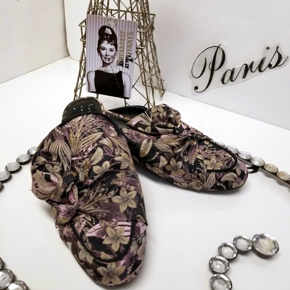 Vintage Black Satin Print Floral Mules - Picture 8 of 8